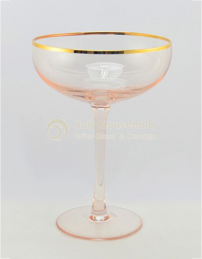 Gold Rimmed Pink Champagne Coupe Glass