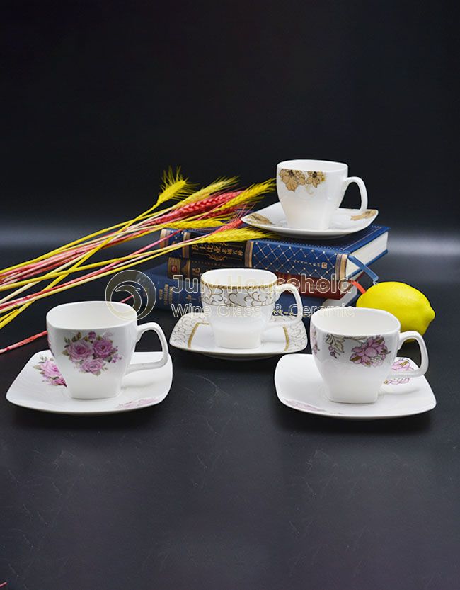 Square 12 Piece Porcelain New Bone China Tea Cup and Saucer Set