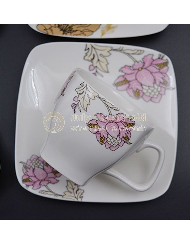 Square 12 Piece Porcelain New Bone China Tea Cup and Saucer Set