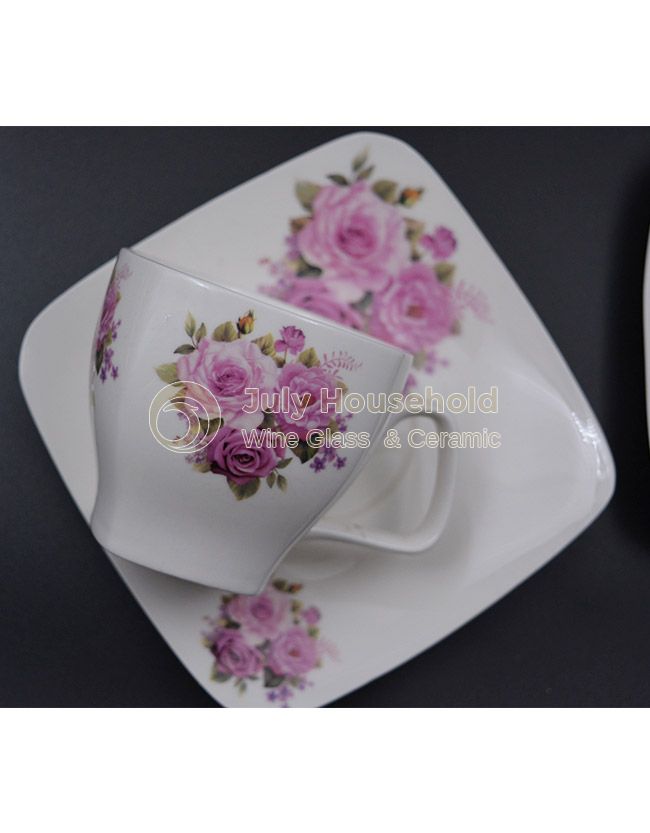 Square 12 Piece Porcelain New Bone China Tea Cup and Saucer Set